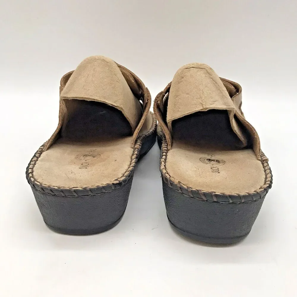 Duck Head Tan Leather Sandals Women's 7.5W Casual Comfort Wedge Slip On Slides